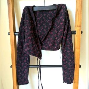 NWT Wear Moi Baiva Black And Pink Long Sleeve Wrap Crop Blouse - Size XS